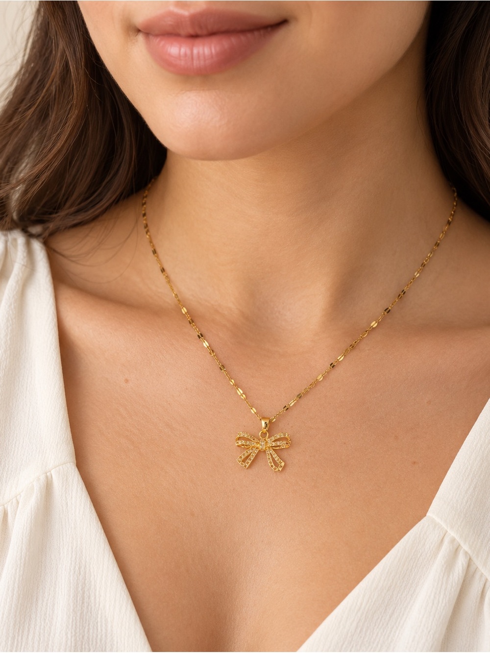 Elegant Gold Bow Pendant Necklace steel 316L